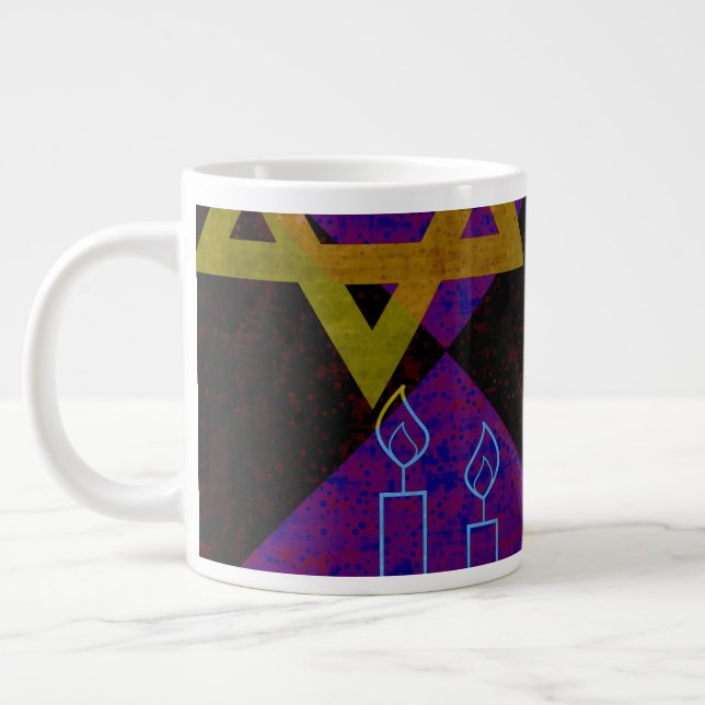 SlipperyJoe's Happy Hanukkah Star of David menorah Large Coffee Mug (Left)