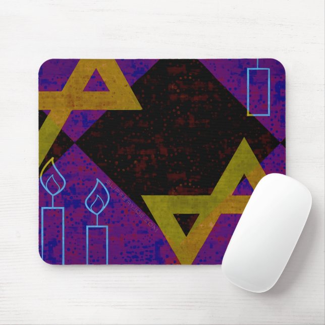 SlipperyJoe's Happy Hanukkah Star of David menorah Mouse Mat (With Mouse)