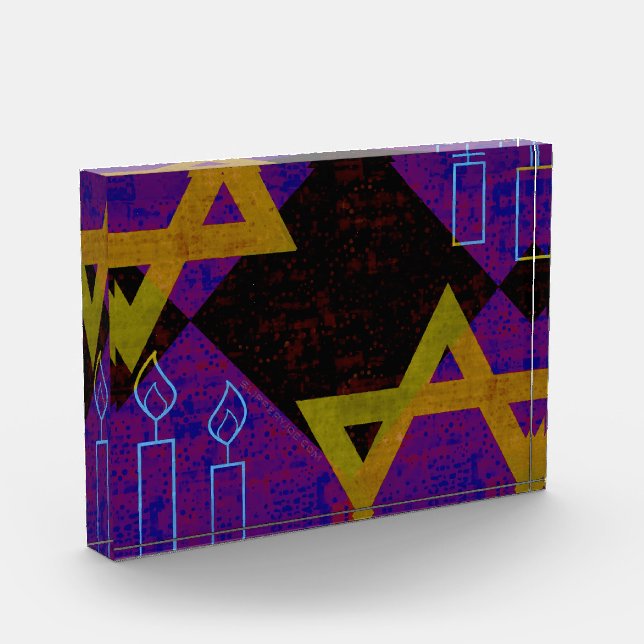 SlipperyJoe's Happy Hanukkah Star of David menorah Photo Block (Left)