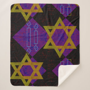 SlipperyJoe's Happy Hanukkah Star of David menorah Sherpa Blanket