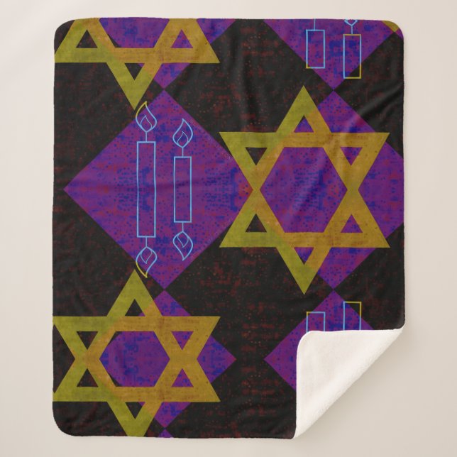 SlipperyJoe's Happy Hanukkah Star of David menorah Sherpa Blanket (Front)