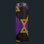 SlipperyJoe's Happy Hanukkah Star of David menorah Thermal Tumbler<br><div class="desc">SlipperyJoe's Happy Hanukkah Star of David menorah Dreidel artistic Celebration Candles Jewish Hebrew Chanukah gifts decorations Judaism religion culture religious practices traditions geometric symbolic design depth contrast order symmetry</div>