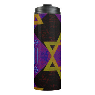SlipperyJoe's Happy Hanukkah Star of David menorah Thermal Tumbler