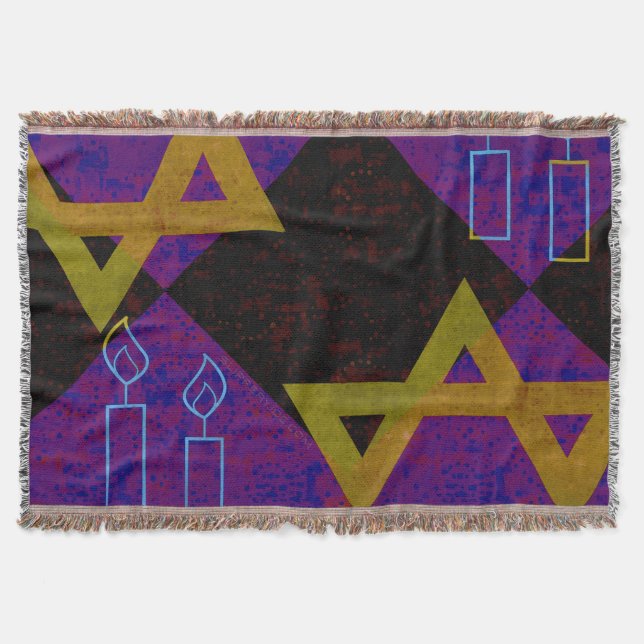 SlipperyJoe's Happy Hanukkah Star of David menorah Throw Blanket (Front)