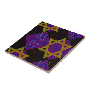 SlipperyJoe's Happy Hanukkah Star of David menorah Tile