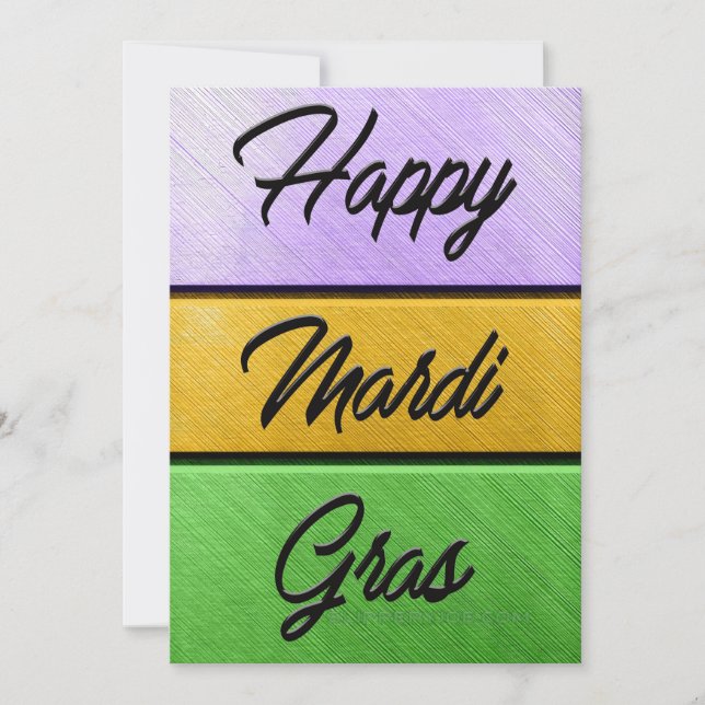 SlipperyJoe's Happy Mardi Gras purple gold green b Holiday Card (Front)