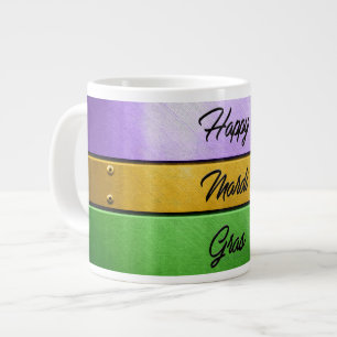 SlipperyJoe's Happy Mardi Gras purple gold green b Large Coffee Mug