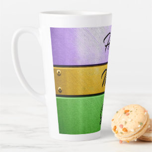 SlipperyJoe's Happy Mardi Gras purple gold green b Latte Mug
