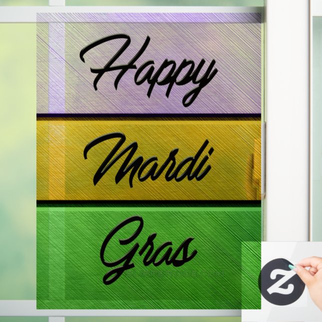 SlipperyJoe's Happy Mardi Gras purple gold green b Window Cling (Home)