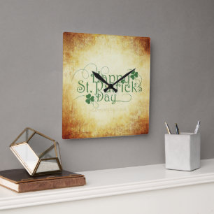 SlipperyJoe's Happy St. Patrick's Day holiday Iris Square Wall Clock