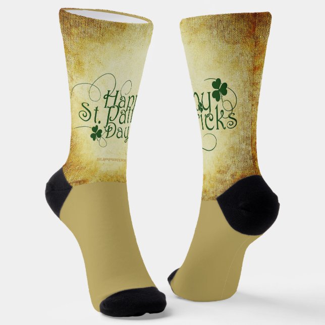 SlipperyJoe's Happy St. Patrick's Day three-leaf c Socks (Angled)