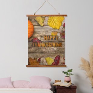 SlipperyJoe's Happy Thanksgiving pumpkin dried lea Hanging Tapestry