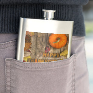 SlipperyJoe's Happy Thanksgiving pumpkin dried lea Hip Flask