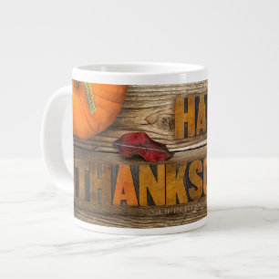 SlipperyJoe's Happy Thanksgiving pumpkin dried lea Large Coffee Mug