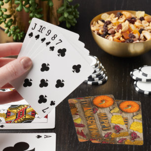 SlipperyJoe's Happy Thanksgiving pumpkin dried lea Playing Cards