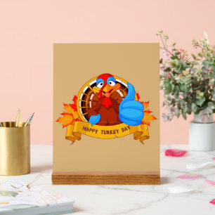 SlipperyJoe's Happy Turkey Day autumn leaves carto Acrylic Sign