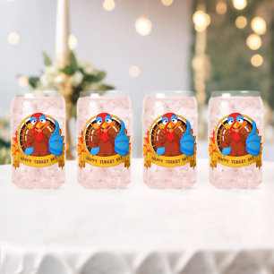SlipperyJoe's Happy Turkey Day autumn leaves carto Can Glass