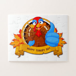 SlipperyJoe's Happy Turkey Day autumn leaves turke Jigsaw Puzzle