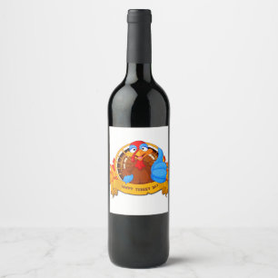 SlipperyJoe's Happy Turkey Day autumn leaves turke Wine Label