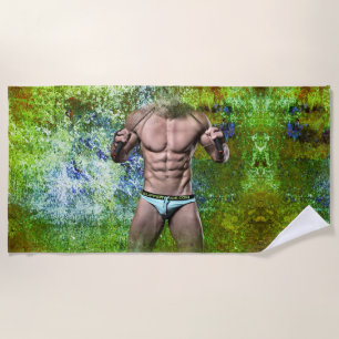 SlipperyJoe's highly muscular adult man shirtless Beach Towel