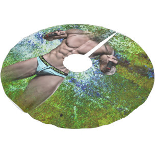 SlipperyJoe's highly muscular adult man shirtless  Brushed Polyester Tree Skirt