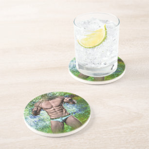 SlipperyJoe's highly muscular adult man shirtless Coaster