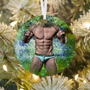 SlipperyJoe's highly muscular adult man shirtless  Metal Tree Decoration