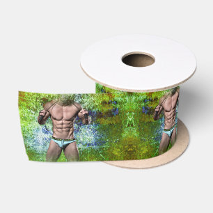 SlipperyJoe's highly muscular adult man shirtless  Satin Ribbon