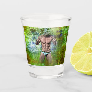 SlipperyJoe's highly muscular adult man shirtless Shot Glass