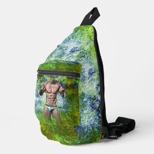 SlipperyJoe's highly muscular adult man shirtless  Sling Bag