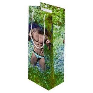 SlipperyJoe's highly muscular adult man shirtless  Wine Gift Bag
