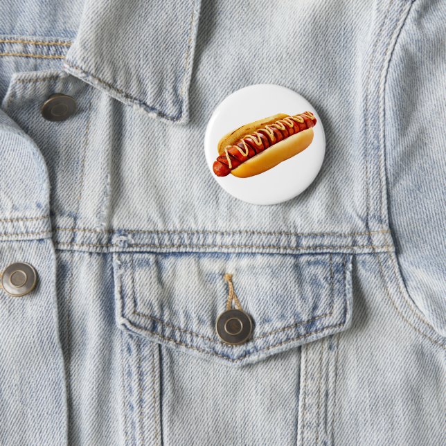 SlipperyJoe's hot dog nestled soft bun vibrant yel 6 Cm Round Badge (In Situ)