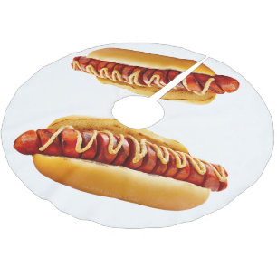 SlipperyJoe's hot dog nestled soft bun vibrant yel Brushed Polyester Tree Skirt