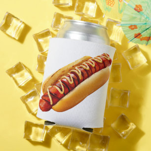 SlipperyJoe's hot dog nestled soft bun vibrant yel Can Cooler