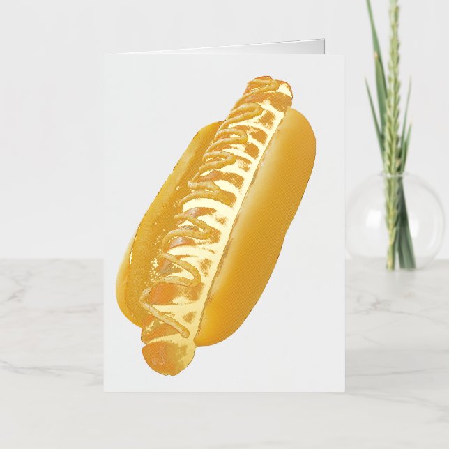 SlipperyJoe's hot dog nestled soft bun vibrant yel Foil Greeting Card (Front)