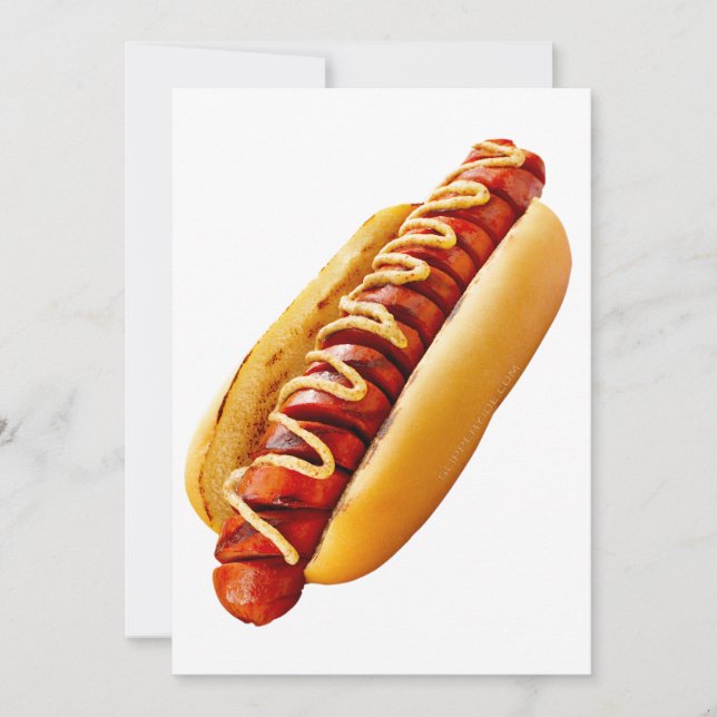 SlipperyJoe's hot dog nestled soft bun vibrant yel Holiday Card (Front)