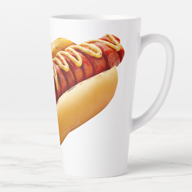 SlipperyJoe's hot dog nestled soft bun vibrant yel Latte Mug (Right)
