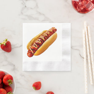 SlipperyJoe's hot dog nestled soft bun vibrant yel Napkin