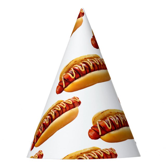 SlipperyJoe's hot dog nestled soft bun vibrant yel Party Hat (Front)