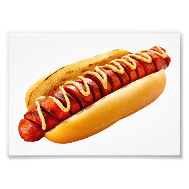 SlipperyJoe's hot dog nestled soft bun vibrant yel Photo Print (Front)