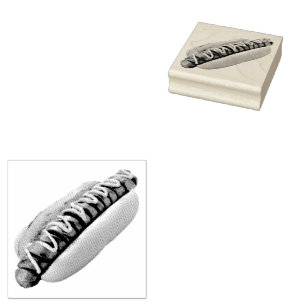 SlipperyJoe's hot dog nestled soft bun vibrant yel Rubber Stamp