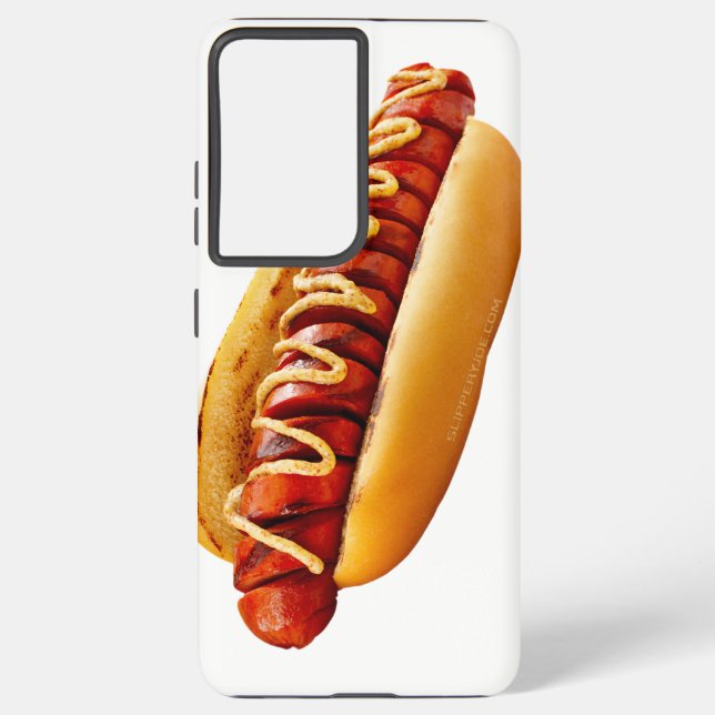 SlipperyJoe's hot dog nestled soft bun vibrant yel Samsung Galaxy S21 Ultra Case (Back)