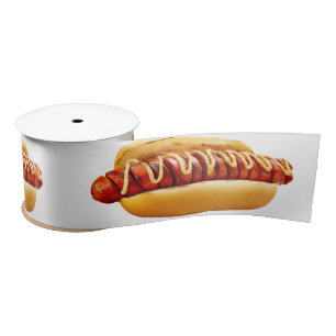 SlipperyJoe's hot dog nestled soft bun vibrant yel Satin Ribbon