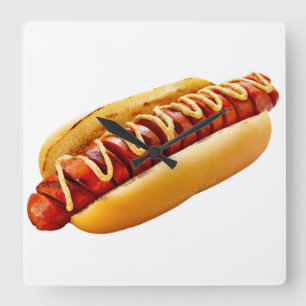 SlipperyJoe's hot dog nestled soft bun vibrant yel Square Wall Clock