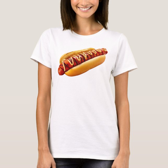 SlipperyJoe's hot dog nestled soft bun vibrant yel T-Shirt (Front)