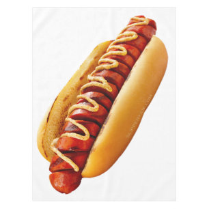 SlipperyJoe's hot dog nestled soft bun vibrant yel Tablecloth