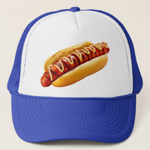 SlipperyJoe's hot dog nestled soft bun vibrant yel Trucker Hat