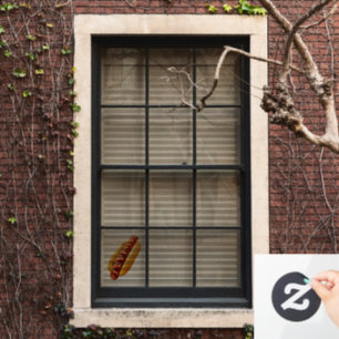 SlipperyJoe's hot dog nestled soft bun vibrant yel Window Cling