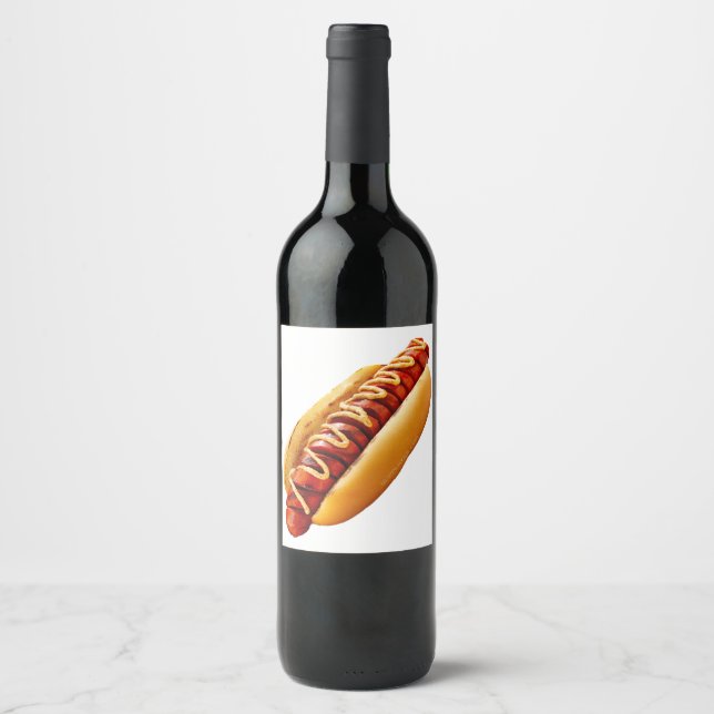 SlipperyJoe's hot dog nestled soft bun vibrant yel Wine Label (Front)