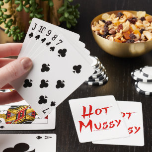 SlipperyJoe's hot mussy bold vivid red text brushs Playing Cards